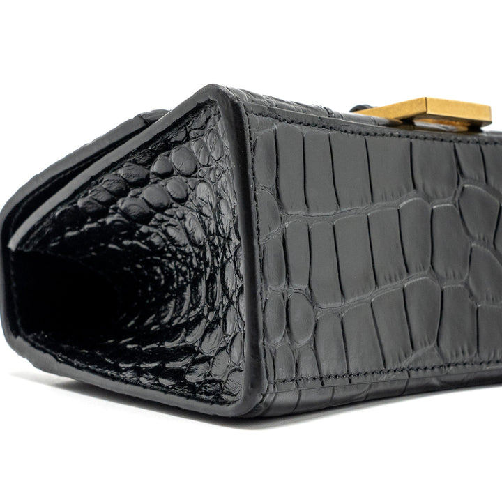 Top Quality Balenciaga Hourglass XS Handbag Crocodile Embossed Black GHW