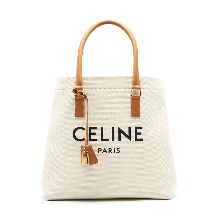 Celine HORIZONTAL CABAS Celine IN CANVAS WITH Celine PRINT AND CALFSKIN NATURAL / TAN