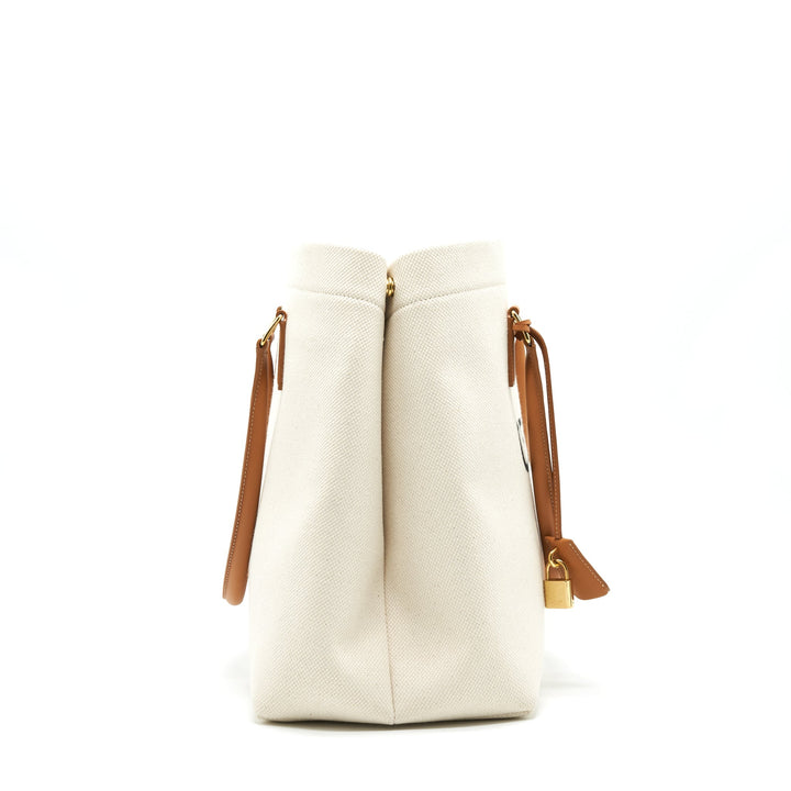 Celine HORIZONTAL CABAS Celine IN CANVAS WITH Celine PRINT AND CALFSKIN NATURAL / TAN