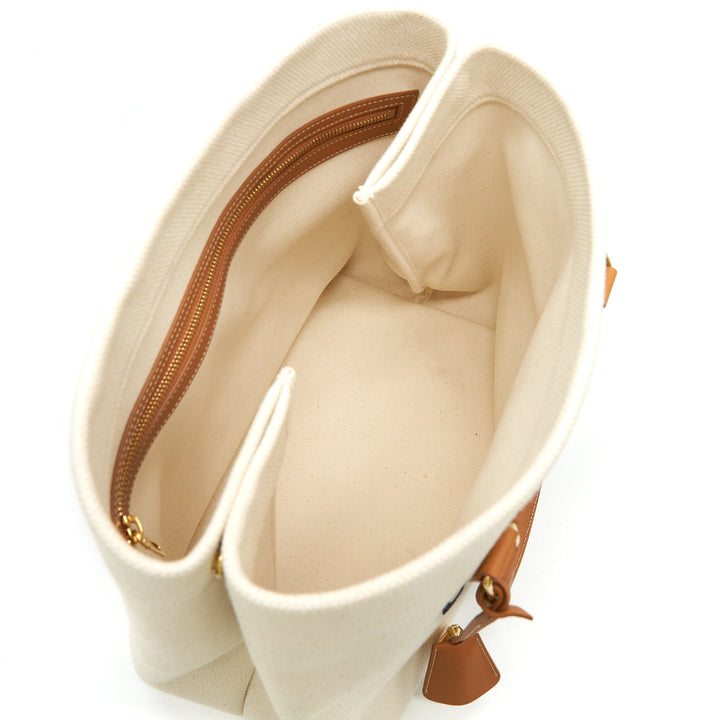 Celine HORIZONTAL CABAS Celine IN CANVAS WITH Celine PRINT AND CALFSKIN NATURAL / TAN