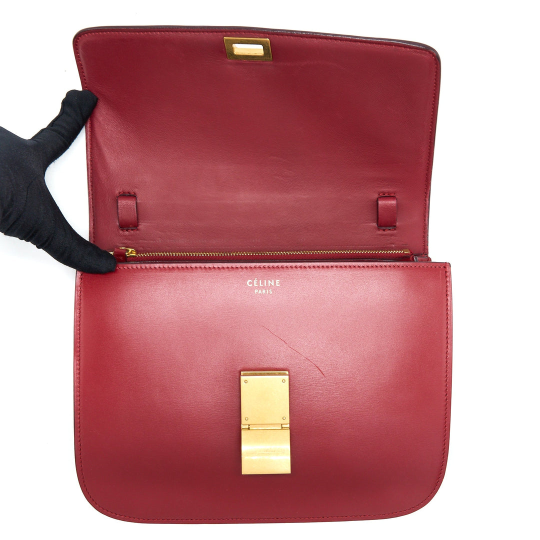 Celine Medium Classic Box Calfskin Red Brushed