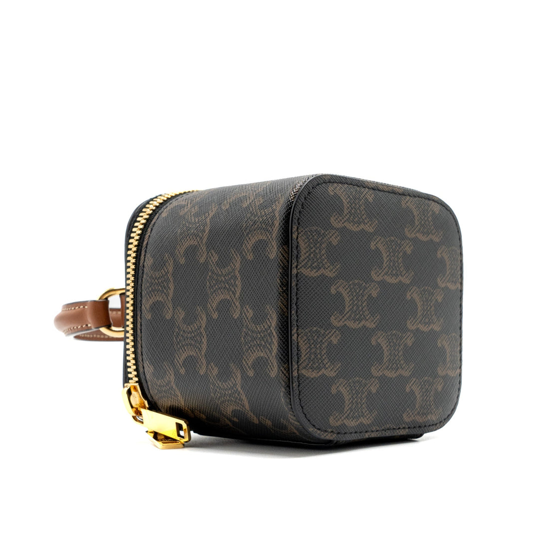 Top Quality Celine Mini Vanity Case Triomphe Canvas/Calfskin Tan