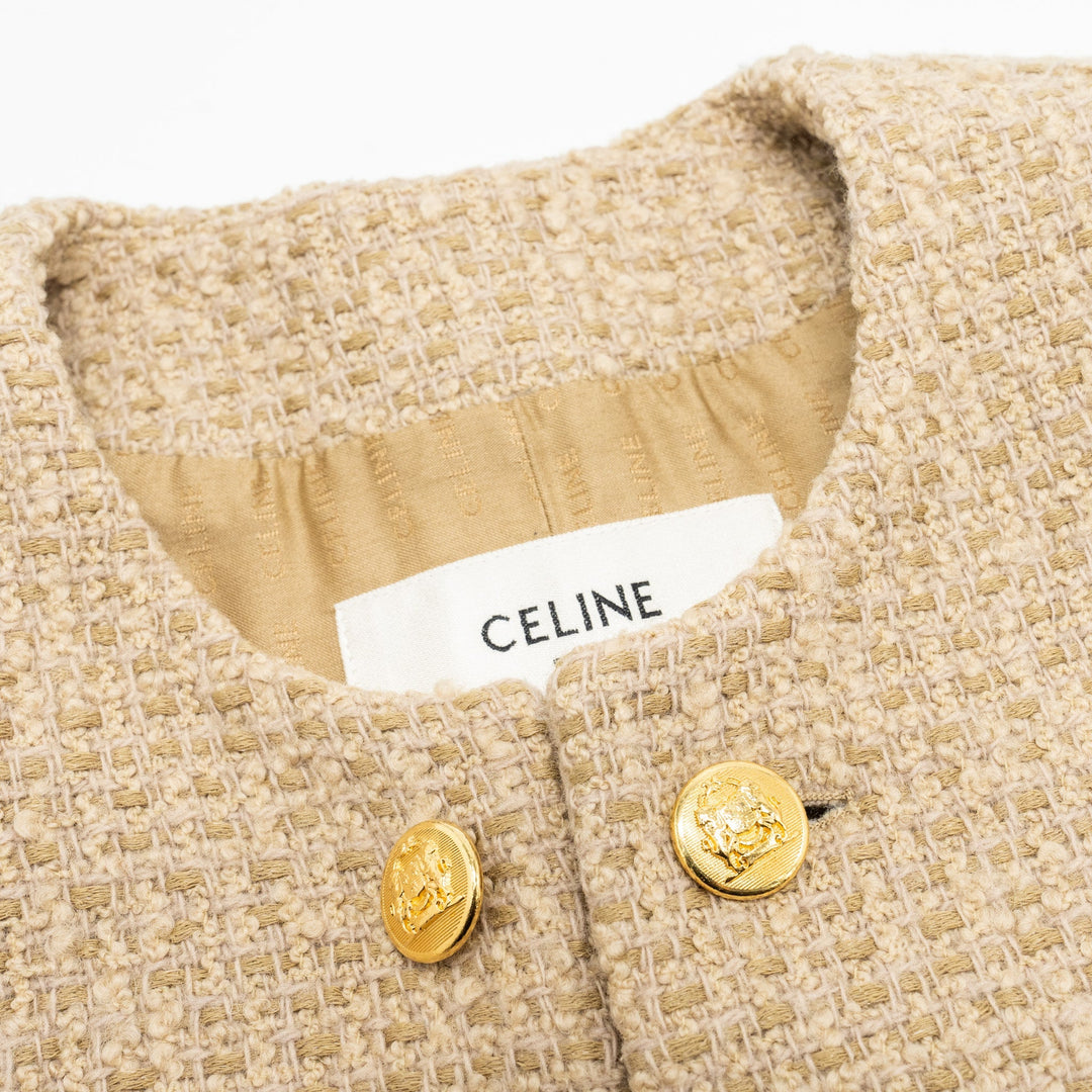 Top Quality Celine size 34 Chasseur Jacket in Braided Boucle Tweed Corde beige