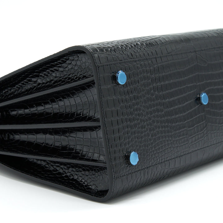 Saint Laurent/ YSL Sac De Jour Crocodile Embossed Black SHW