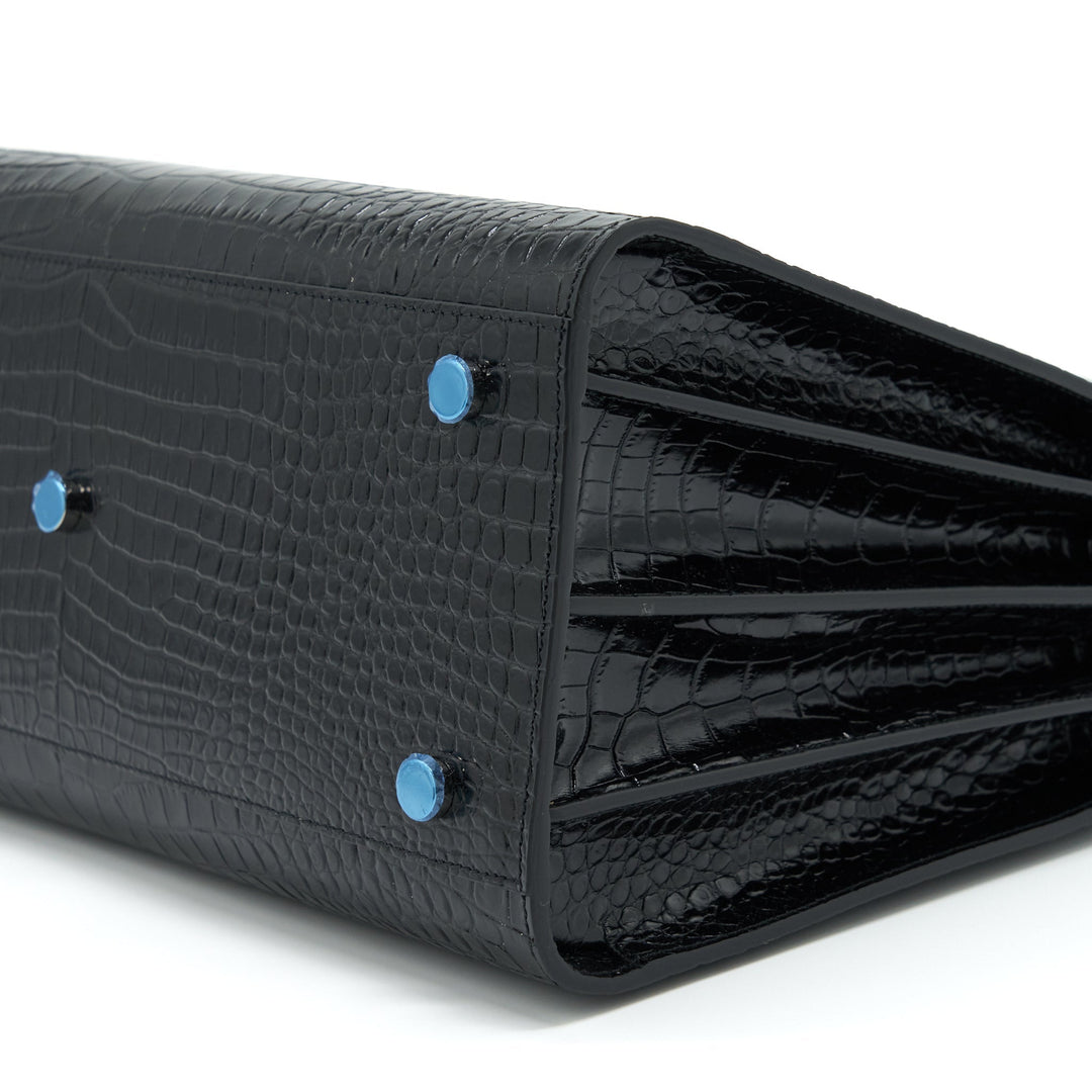 Saint Laurent/ YSL Sac De Jour Crocodile Embossed Black SHW