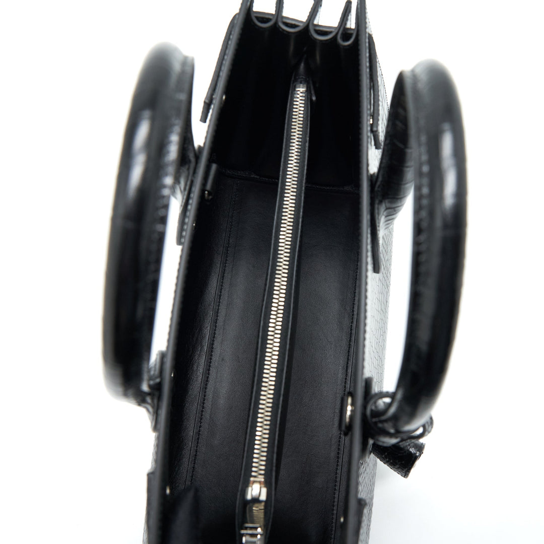 Saint Laurent/ YSL Sac De Jour Crocodile Embossed Black SHW