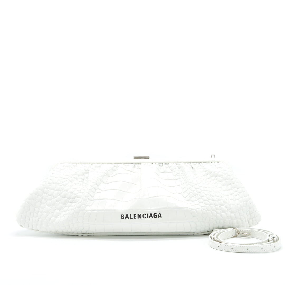 balenciaga Cloud XL Crocodile Embossed Clutch/ Crossbody Bag