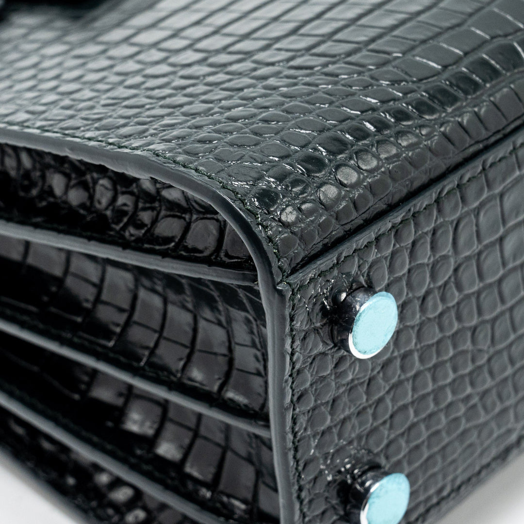 Saint Laurent/YSL Sac de Jour Nano Croc-embossed Calfskin Dark Green SHW