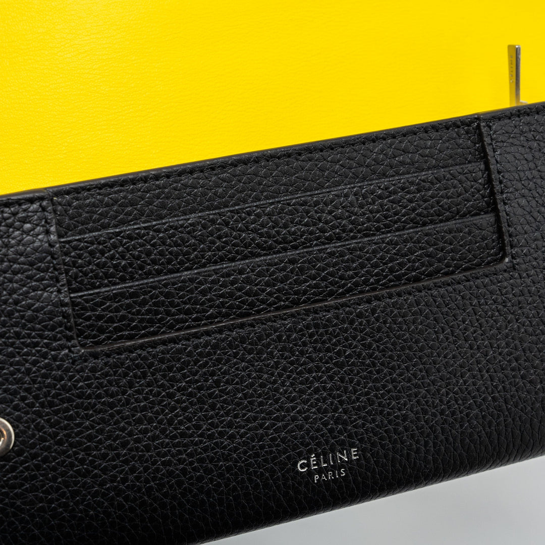 Celine Long Wallet Grained Calfskin Black