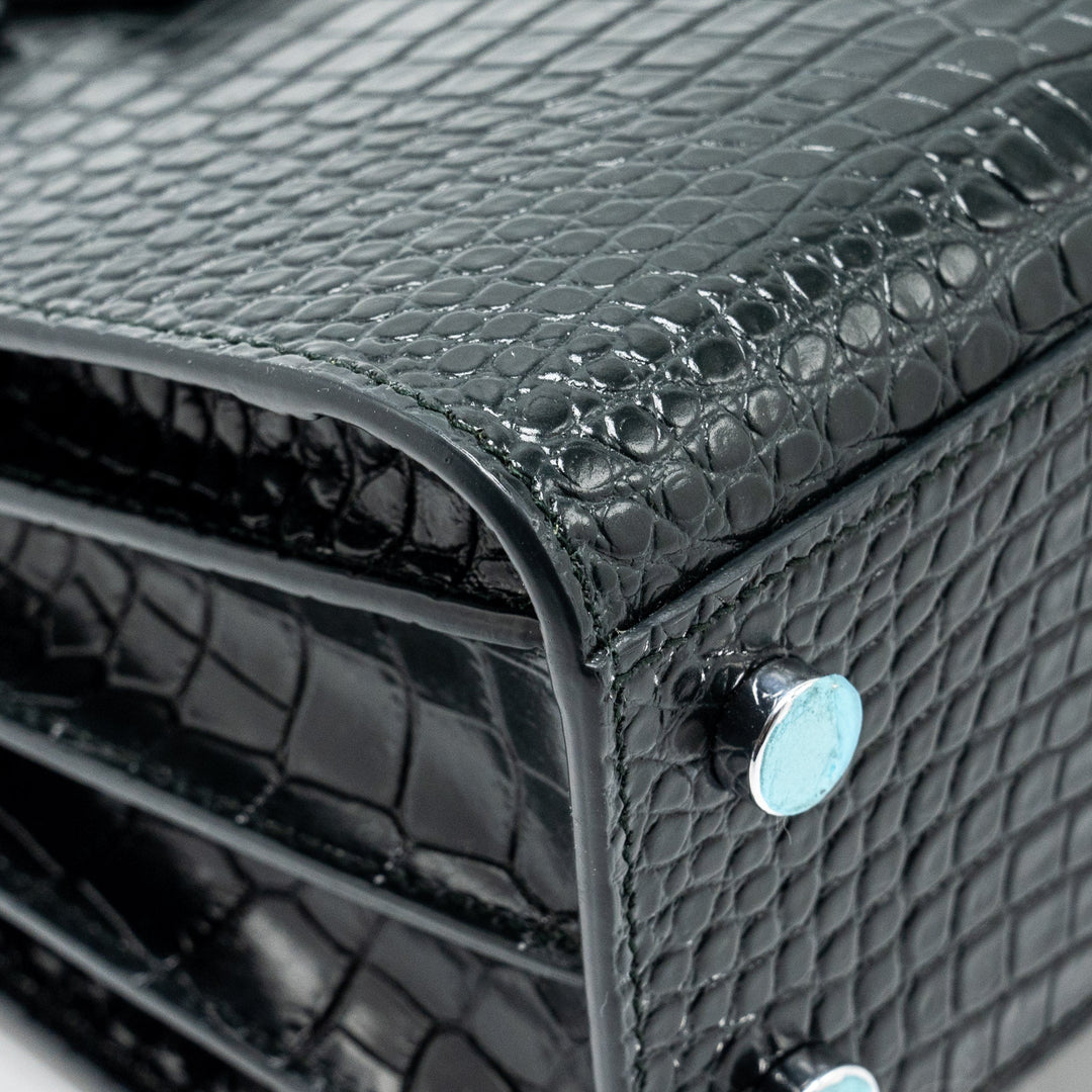 Saint Laurent/YSL Sac de Jour Nano Croc-embossed Calfskin Dark Green SHW