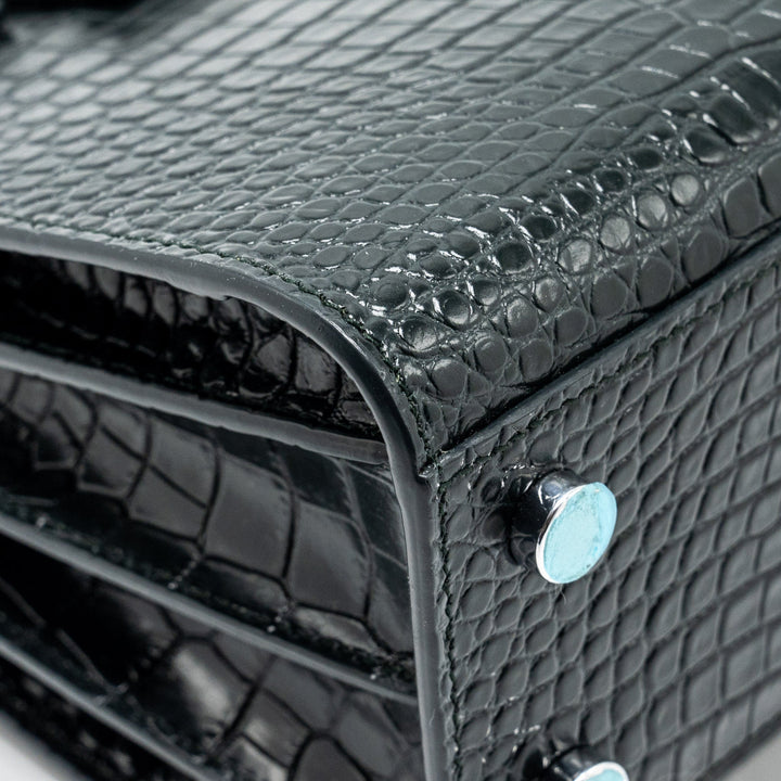 Saint Laurent/YSL Sac de Jour Nano Croc-embossed Calfskin Dark Green SHW