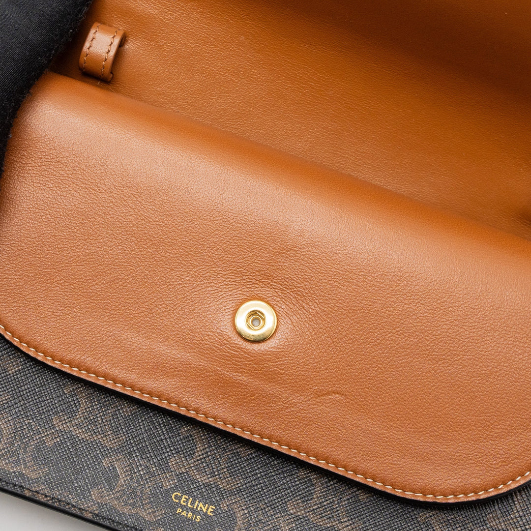 Top Quality Celine Wallet On Strap Triomphe Canvas/Smooth Lambskin Tan