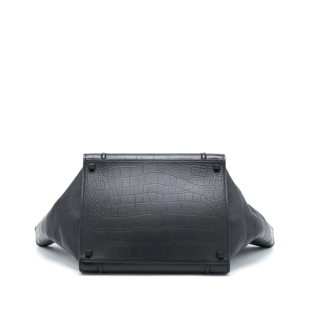 Celine Large Phantom Luggage Bag Croc-Embossed Calfskin Black