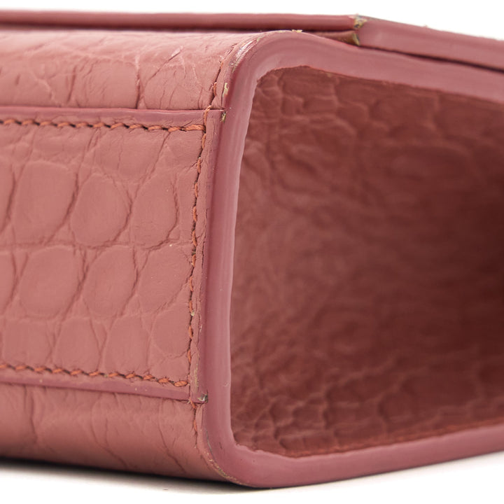 Saint Laurent Medium Kate Croc-Embossed Calfskin Pink SHW