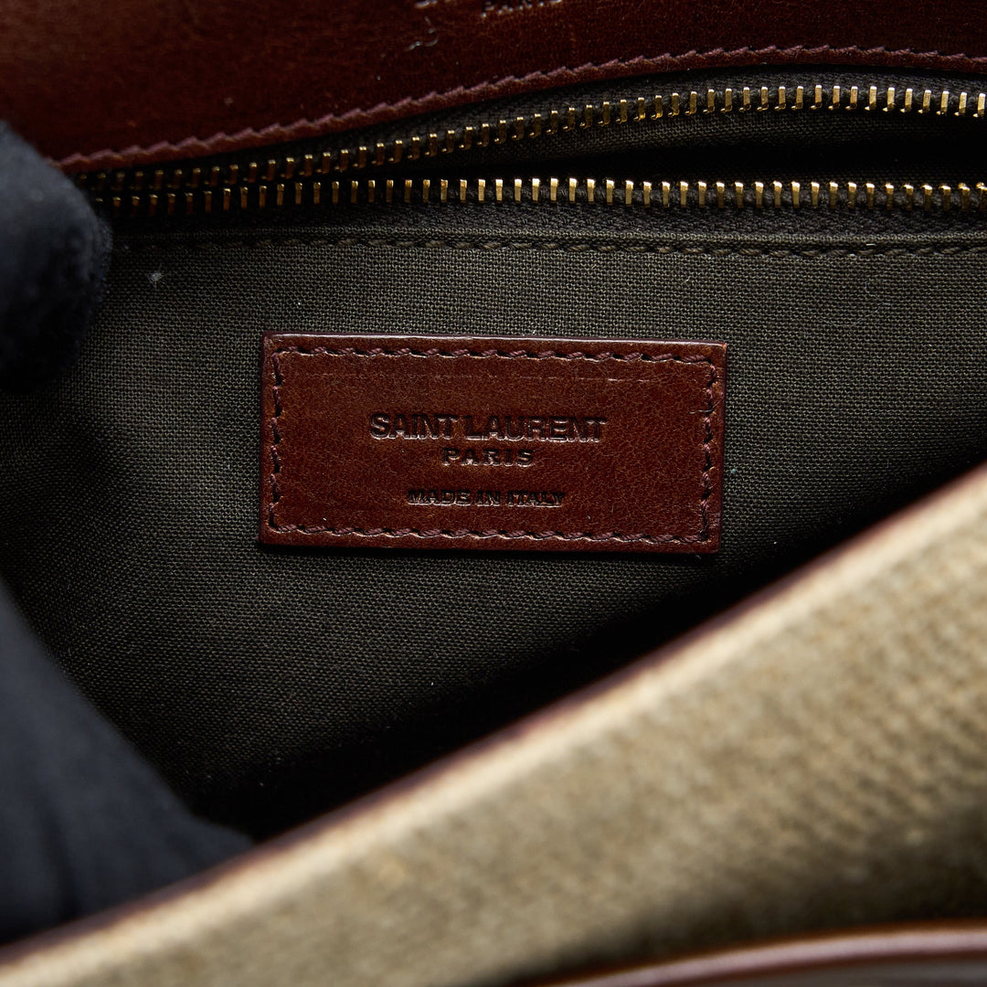 Saint Laurent Medium Niki Bag Trimmed Linen Canvas Brown