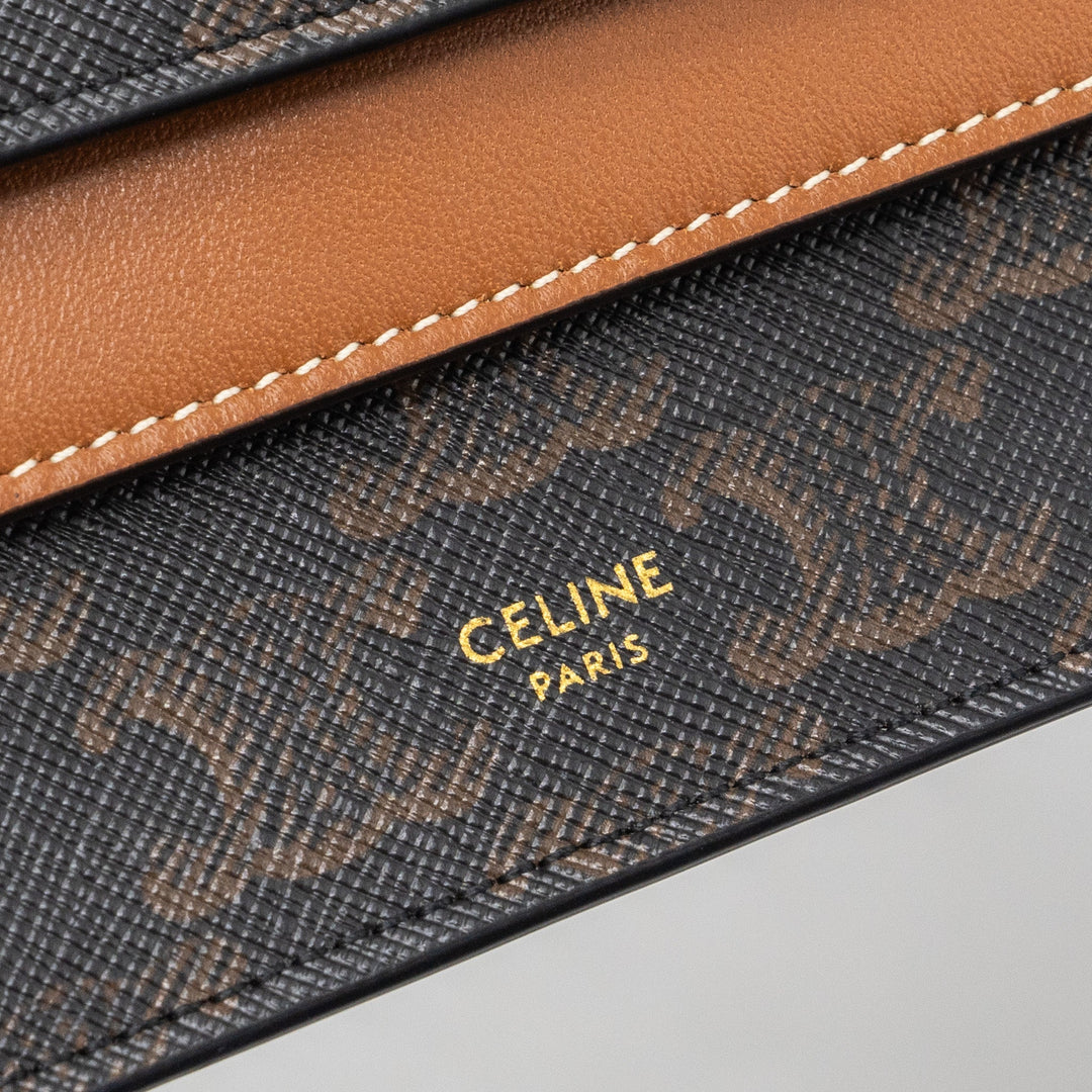 Top Quality Celine wallet on strap triomphe canvas / smooth lambskin tan with