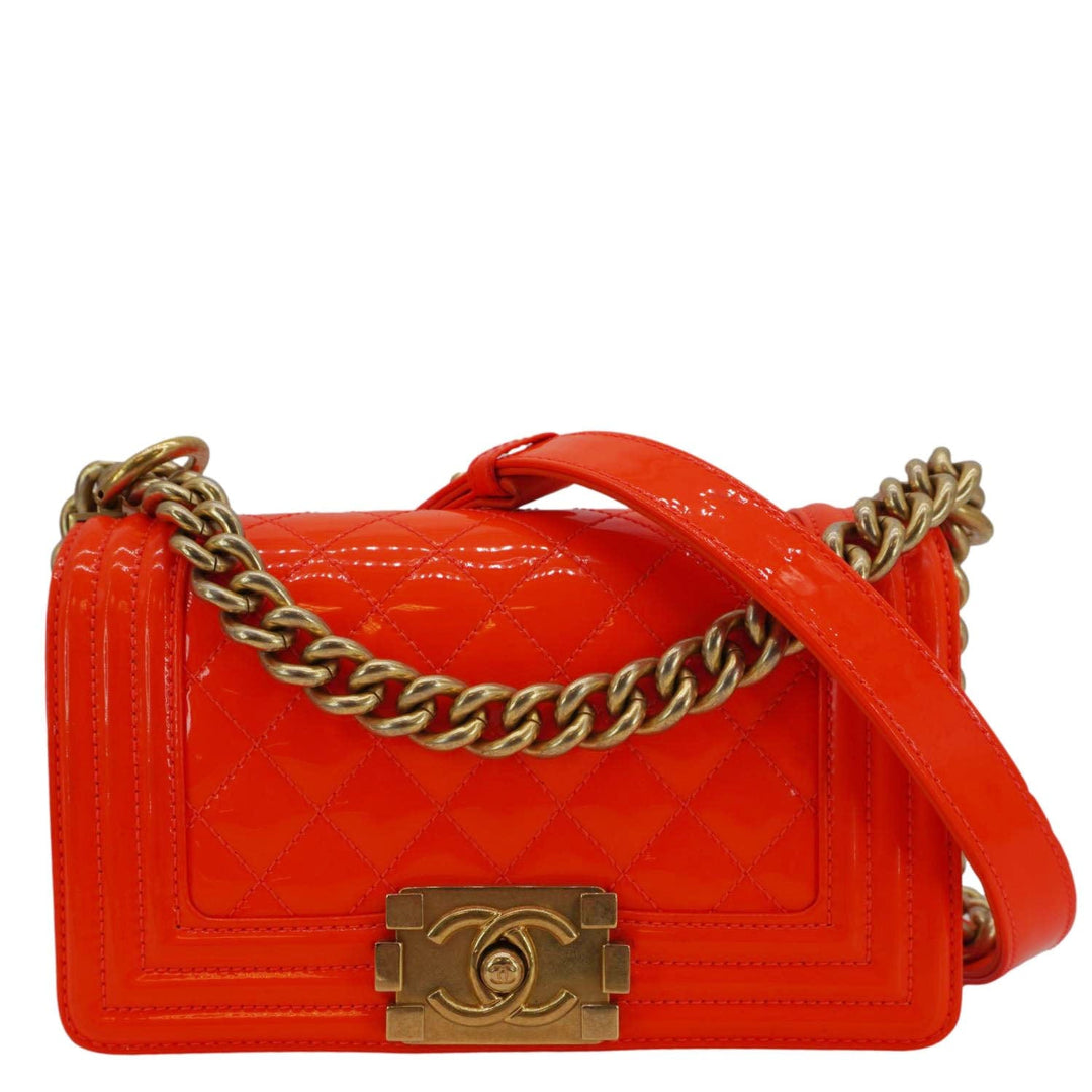 Top Quality Chanel Boy Flap Small Quilted Patent Leather Shoulder Bag Orange