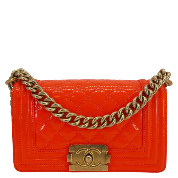 Top Quality Chanel Boy Flap Small Quilted Patent Leather Shoulder Bag Orange