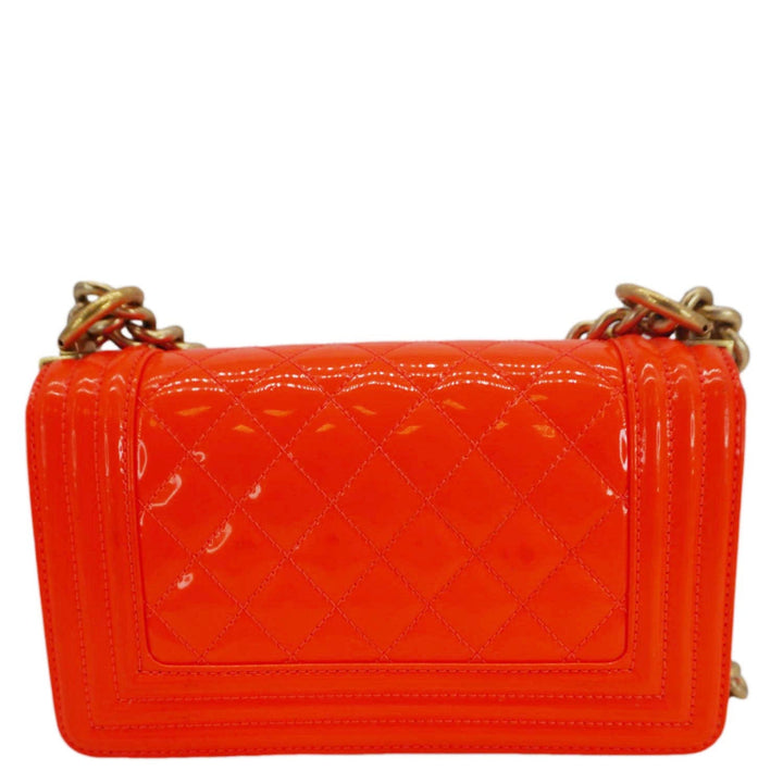 Top Quality Chanel Boy Flap Small Quilted Patent Leather Shoulder Bag Orange