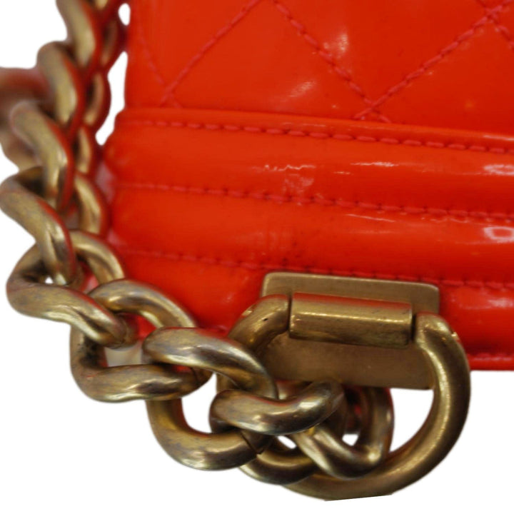Top Quality Chanel Boy Flap Small Quilted Patent Leather Shoulder Bag Orange