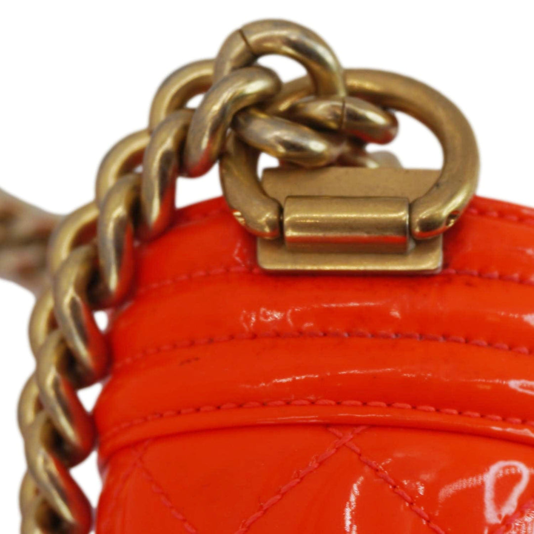 Top Quality Chanel Boy Flap Small Quilted Patent Leather Shoulder Bag Orange