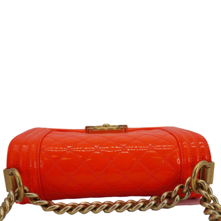 Top Quality Chanel Boy Flap Small Quilted Patent Leather Shoulder Bag Orange