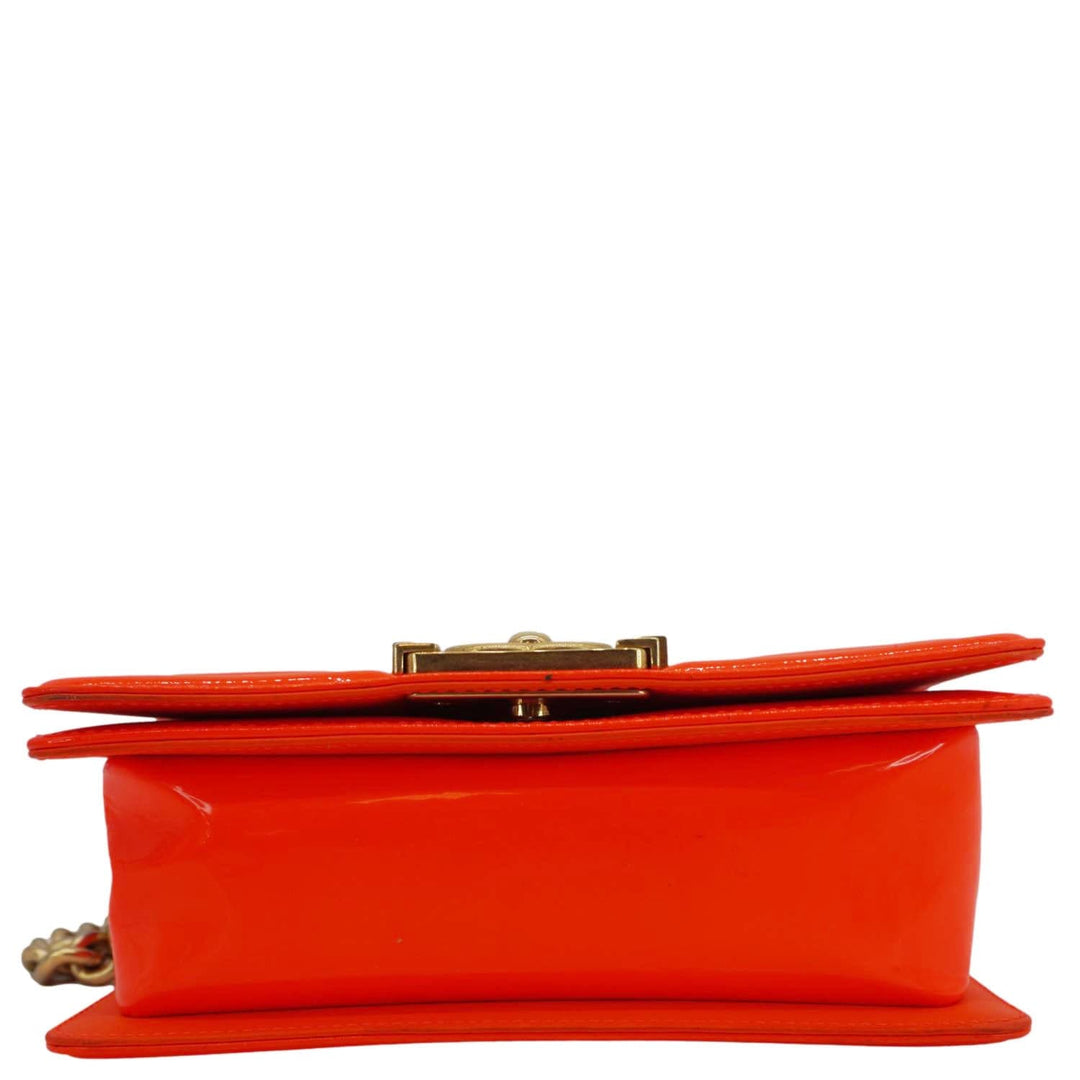 Top Quality Chanel Boy Flap Small Quilted Patent Leather Shoulder Bag Orange