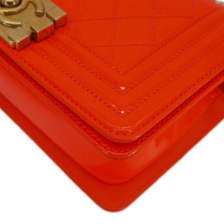 Top Quality Chanel Boy Flap Small Quilted Patent Leather Shoulder Bag Orange