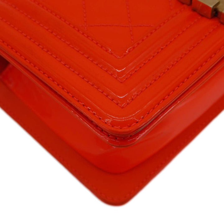 Top Quality Chanel Boy Flap Small Quilted Patent Leather Shoulder Bag Orange