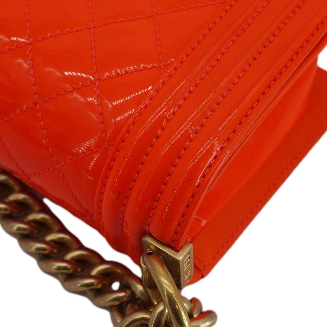 Top Quality Chanel Boy Flap Small Quilted Patent Leather Shoulder Bag Orange