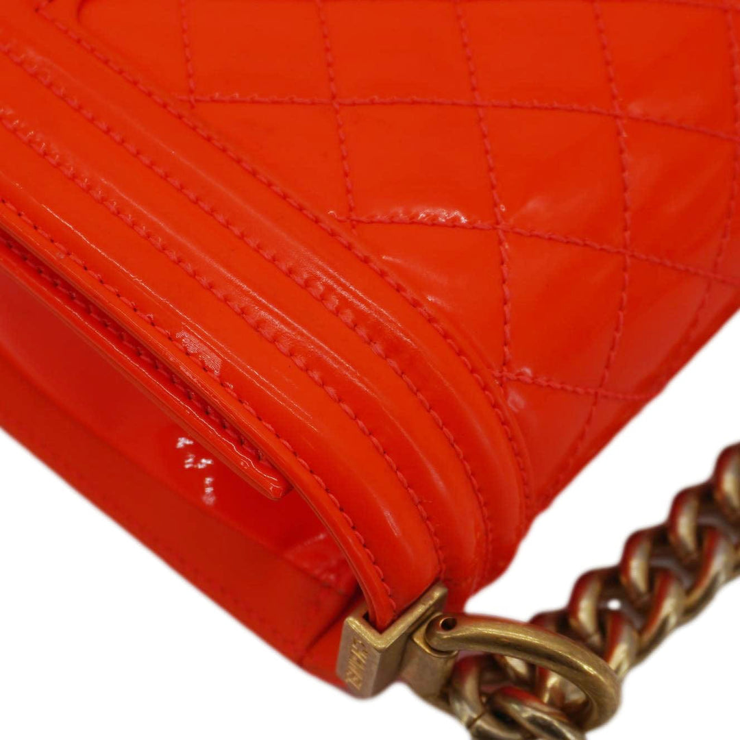 Top Quality Chanel Boy Flap Small Quilted Patent Leather Shoulder Bag Orange
