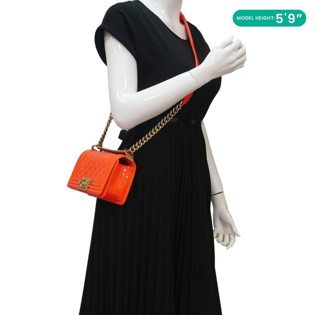 Top Quality Chanel Boy Flap Small Quilted Patent Leather Shoulder Bag Orange