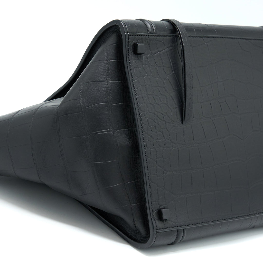 Celine Large Phantom Luggage Bag Croc-Embossed Calfskin Black