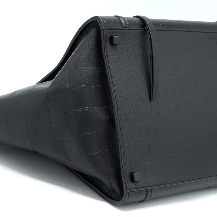 Celine Large Phantom Luggage Bag Croc-Embossed Calfskin Black