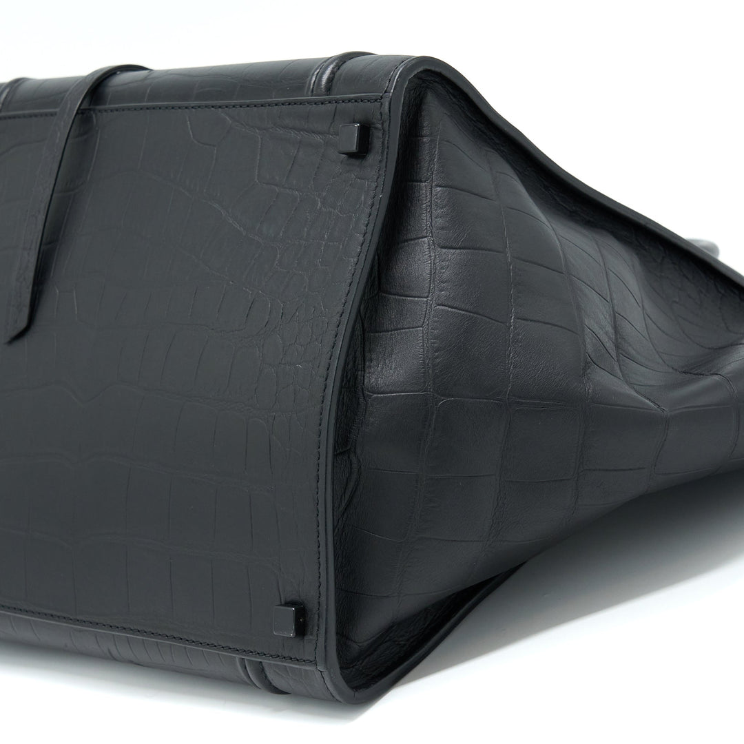Celine Large Phantom Luggage Bag Croc-Embossed Calfskin Black