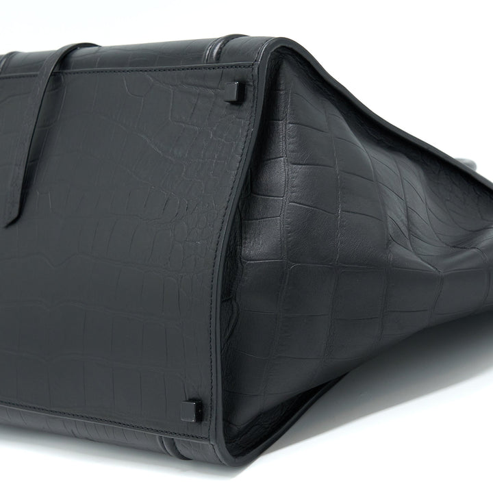 Celine Large Phantom Luggage Bag Croc-Embossed Calfskin Black