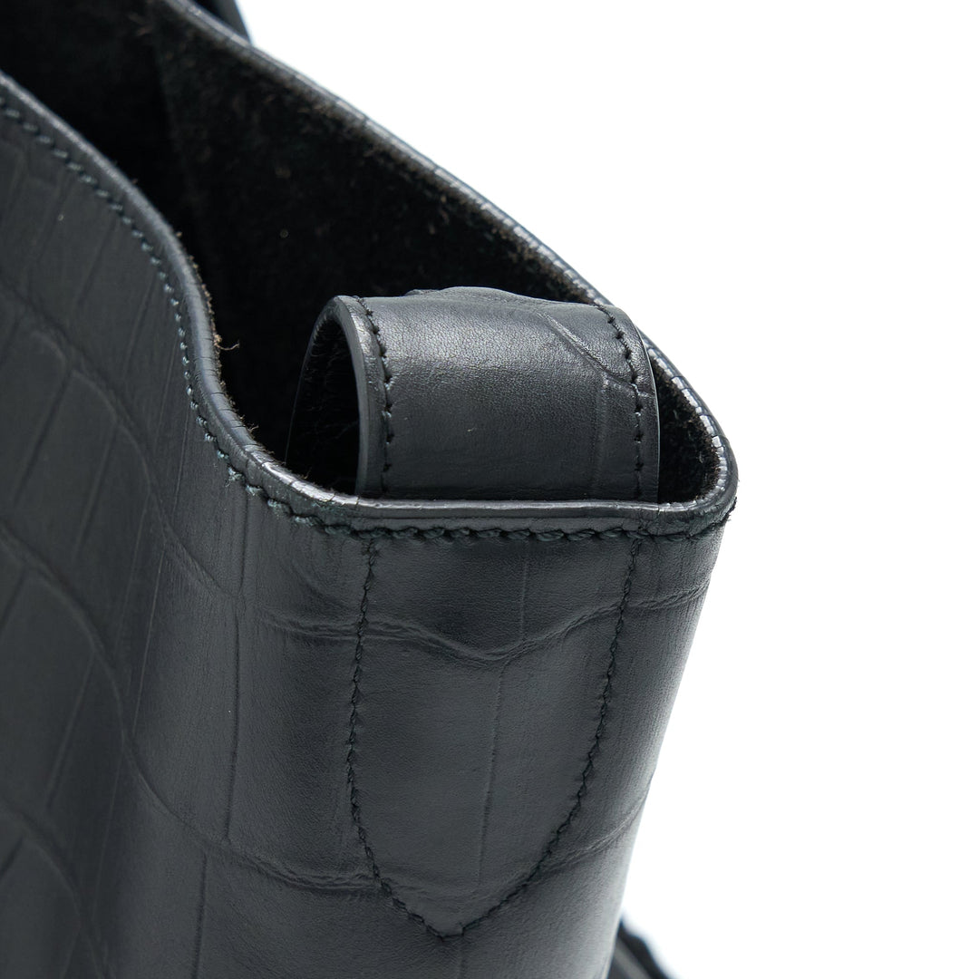 Celine Large Phantom Luggage Bag Croc-Embossed Calfskin Black