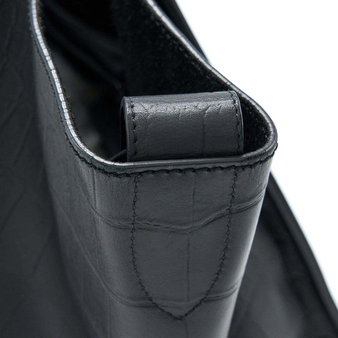 Celine Large Phantom Luggage Bag Croc-Embossed Calfskin Black