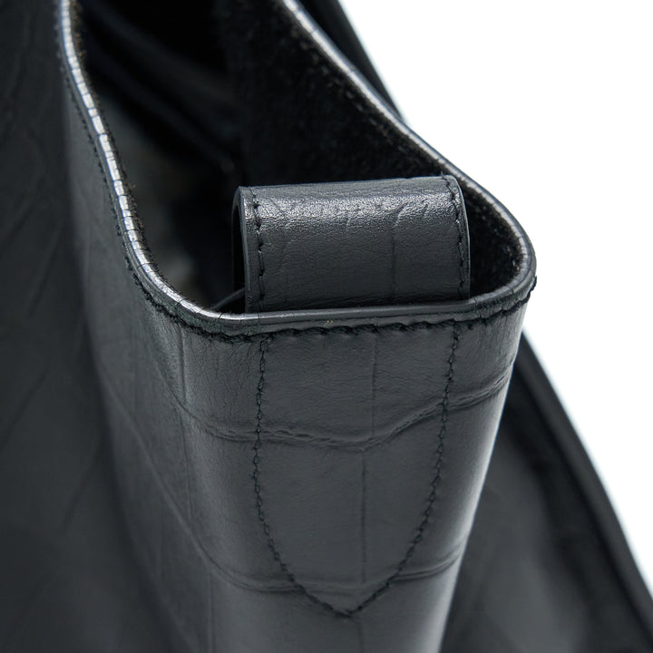 Celine Large Phantom Luggage Bag Croc-Embossed Calfskin Black
