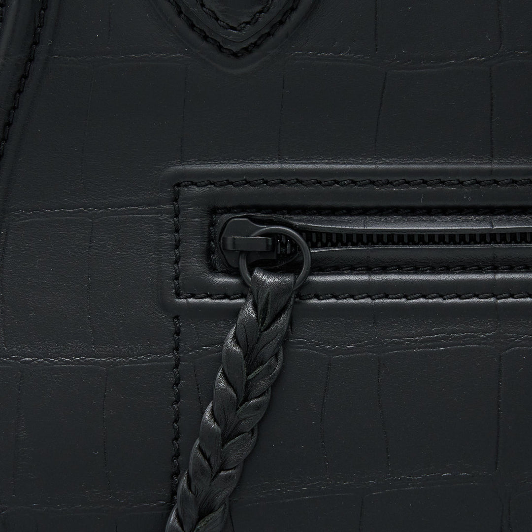 Celine Large Phantom Luggage Bag Croc-Embossed Calfskin Black