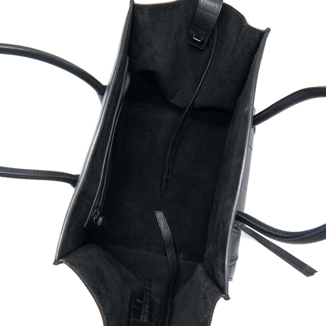 Celine Large Phantom Luggage Bag Croc-Embossed Calfskin Black