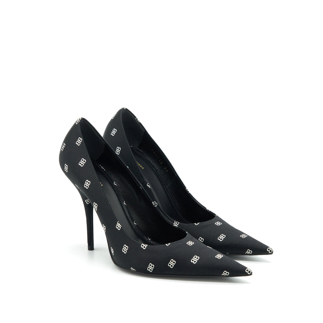 Top Quality Balenciaga Size 36 Satin BB Knife Heels Black