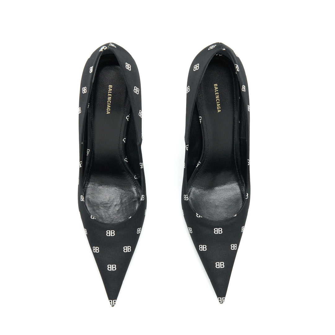 Top Quality Balenciaga Size 36 Satin BB Knife Heels Black