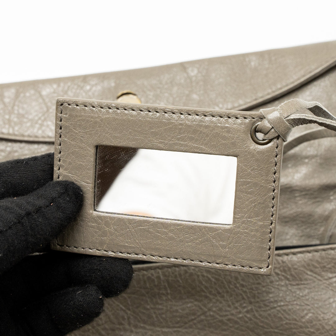 Top Quality Balenciaga City Fold Clutch/Shoulder Bag Leather Grey Ruthenium Hardware