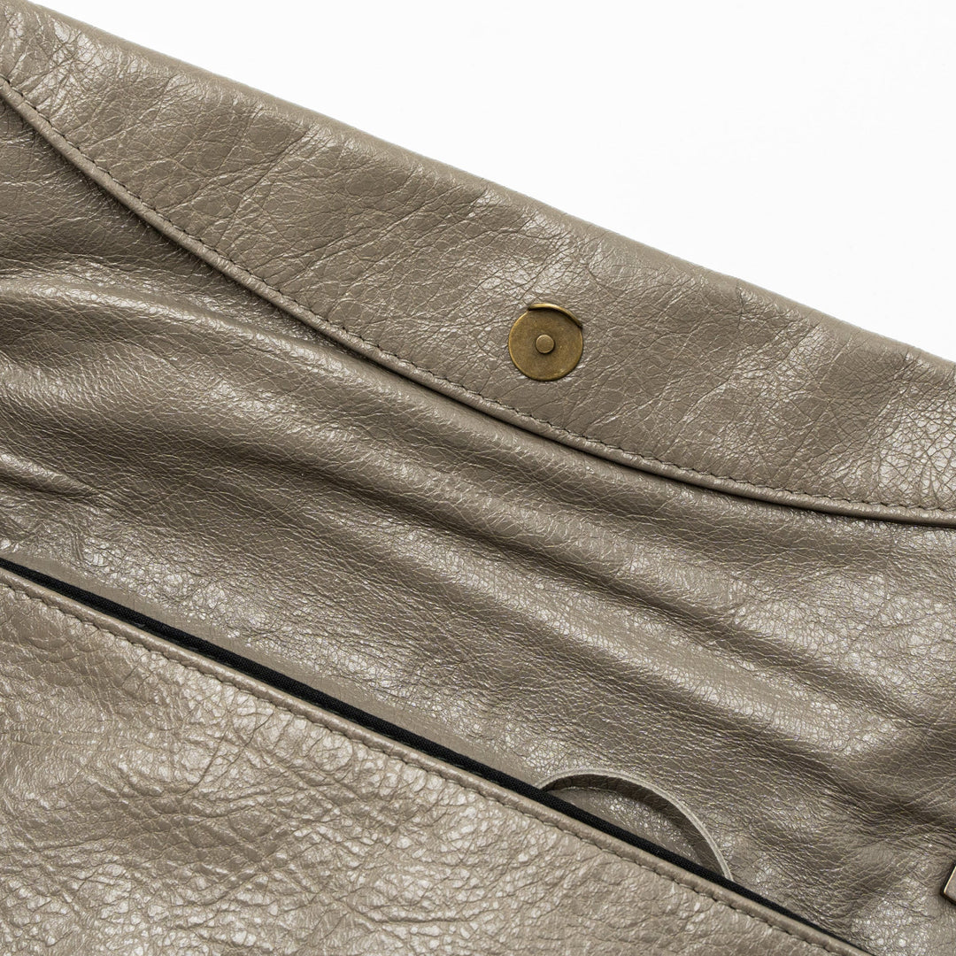Top Quality Balenciaga City Fold Clutch/Shoulder Bag Leather Grey Ruthenium Hardware
