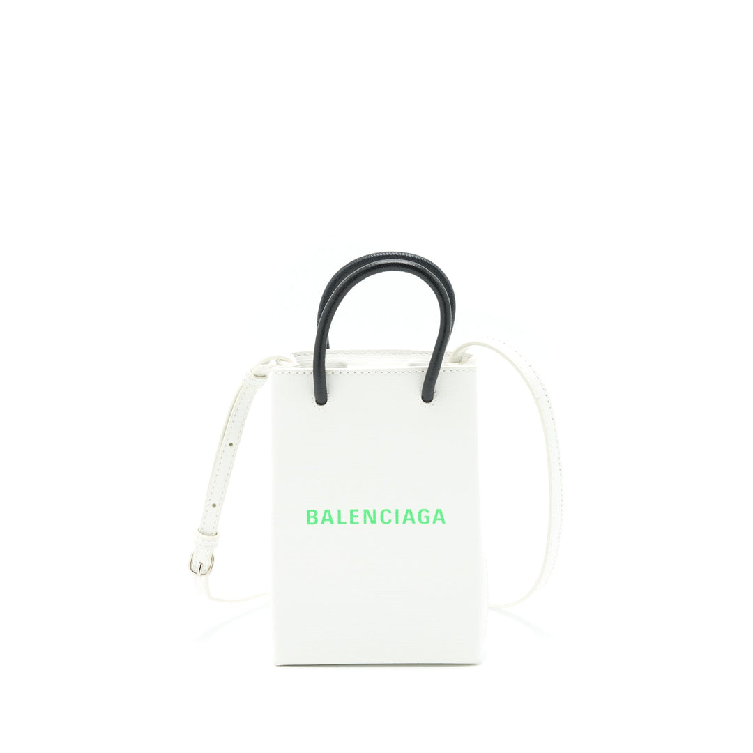 Top Quality Balenciaga Mini Shopping Phone Pouch White SHW