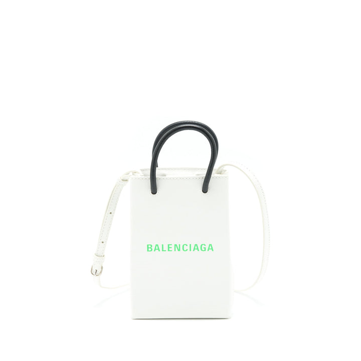 Top Quality Balenciaga Mini Shopping Phone Pouch White SHW