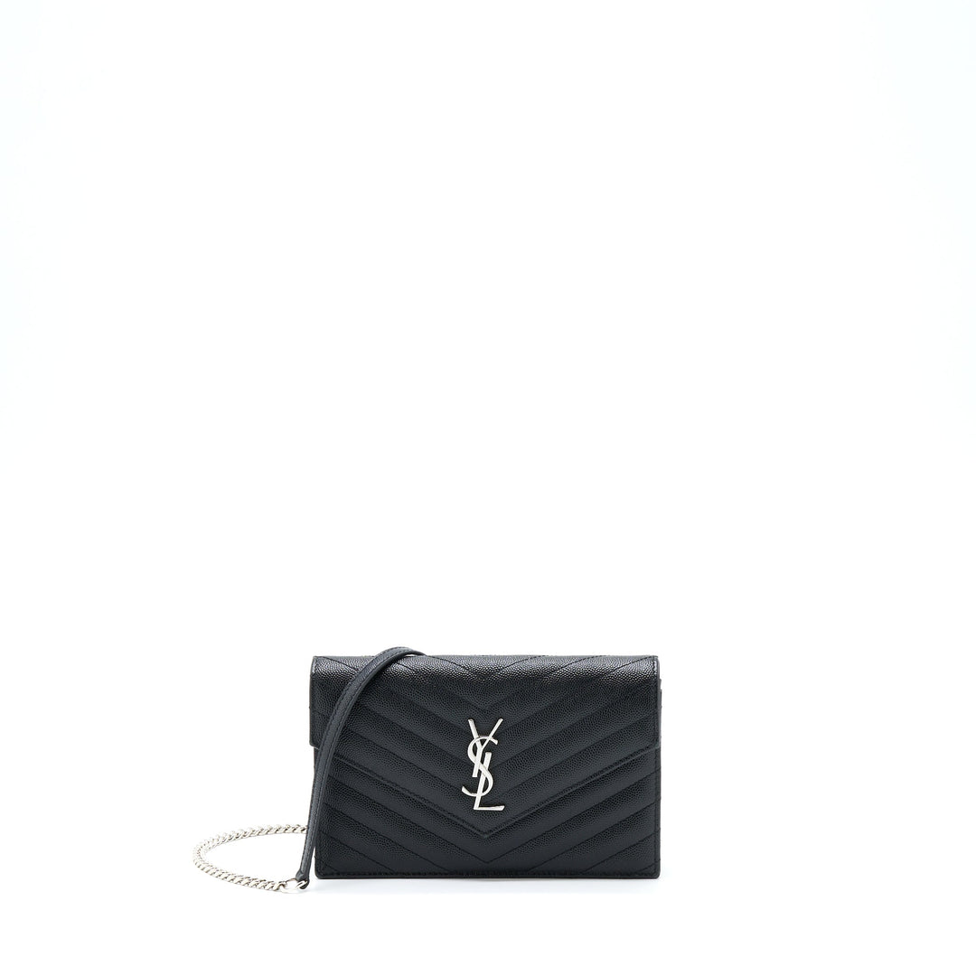 Saint Laurent/YSL Envelop Chain Wallet Caviar Black SHW