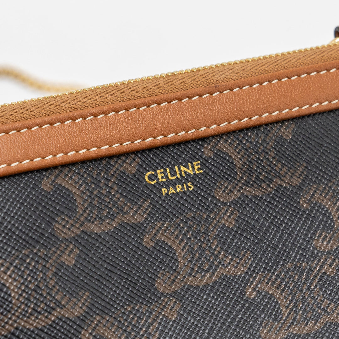Celine Clutch With Chain Triomphe Canvas/Lambskin Tan