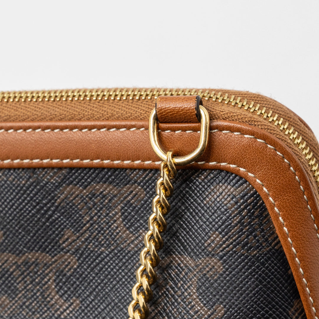 Celine Clutch With Chain Triomphe Canvas/Lambskin Tan